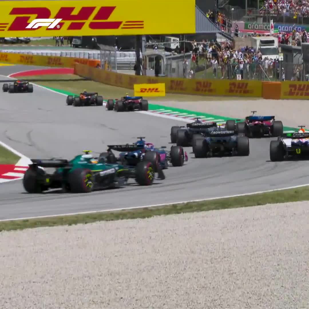 A late but great dive on the first lap from Charles on George Russell