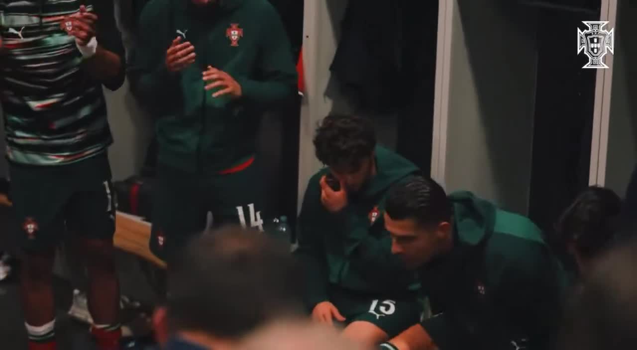 Cristiano Ronaldo motivating the players in the dressing room before the final against Spain.