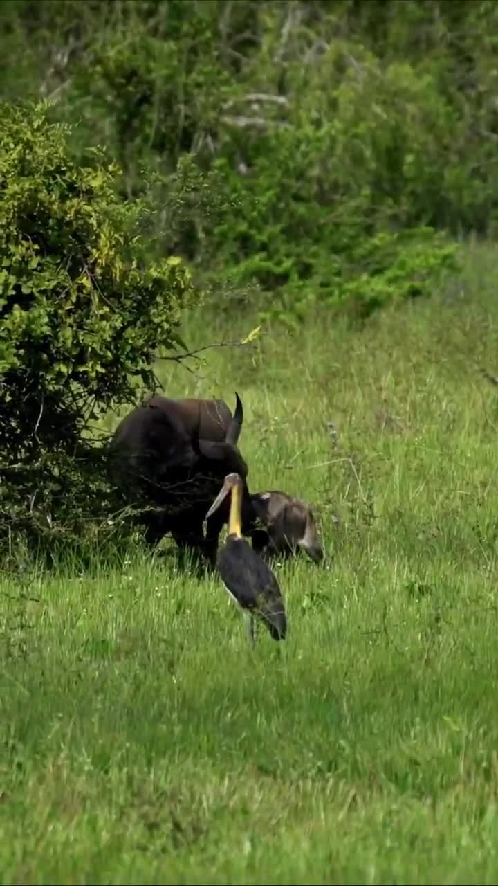 Leopard attacks buffalo calf despite fierce resistance from the mother buffalo