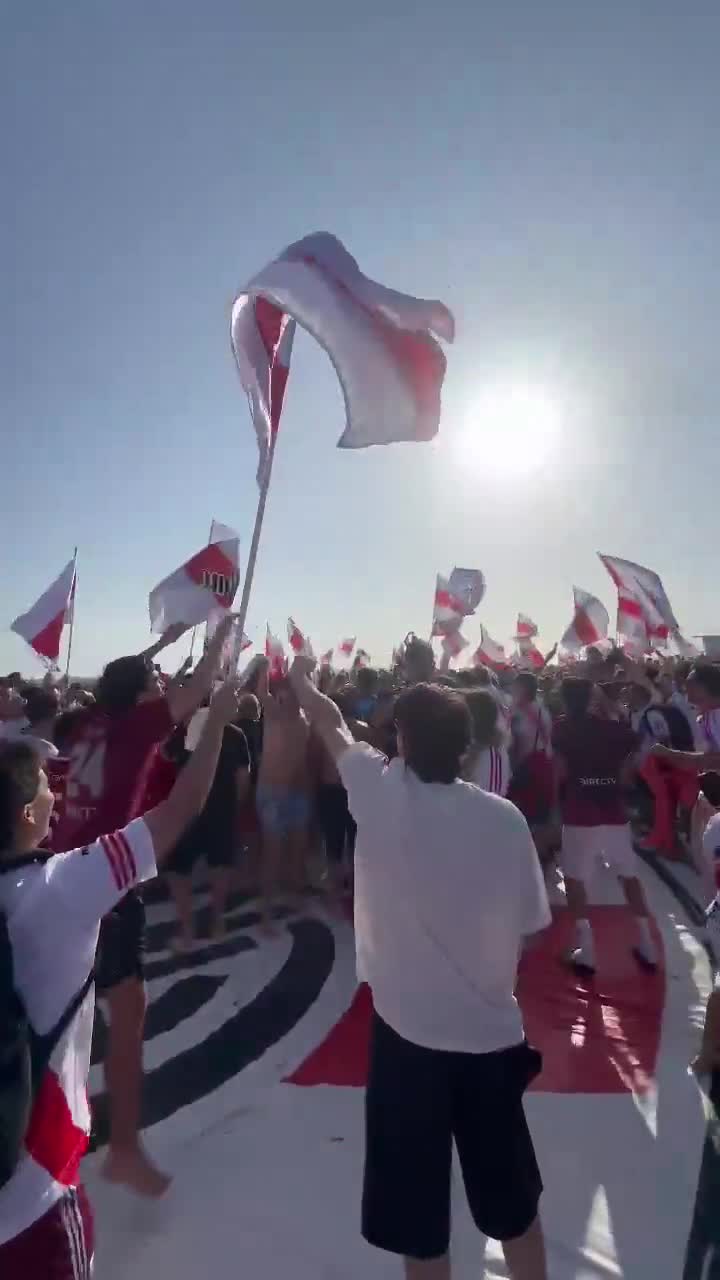 River Plate fans hold a banderazo in Los Angeles ahead of the match against Monterrey.