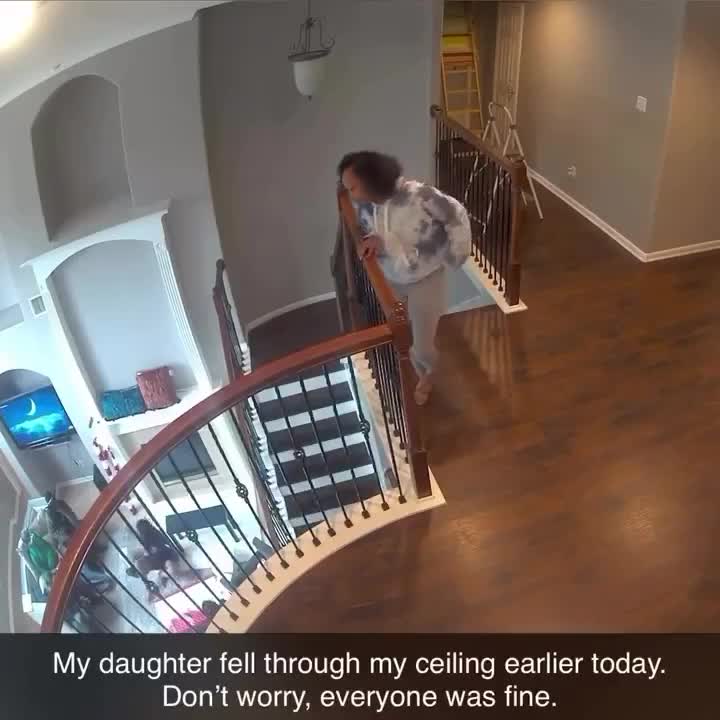 What could go wrong walking on a ceiling that clearly wasn’t meant to hold weight