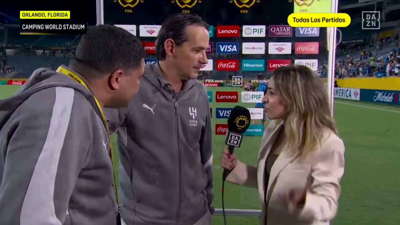 Inzaghi gives a post-match interview after the game against Manchester City.