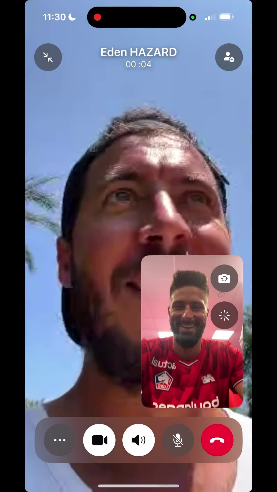 Two former Chelsea teammates, Giroud and Eden Hazard, calling each other