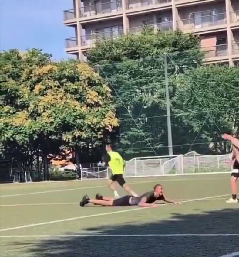 NBA superstar Victor Wembanyama performs a bicycle kick with his massive frame