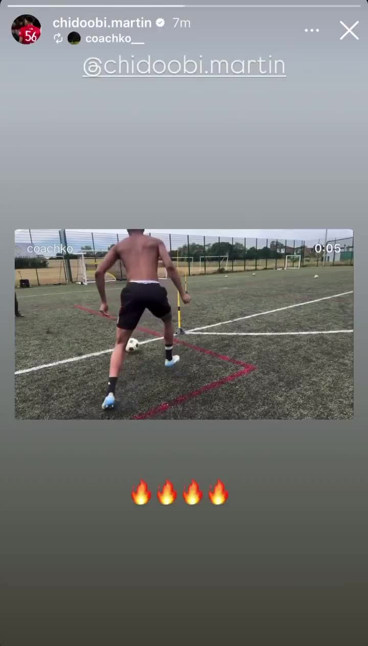 Chido Obi with a wonder striker during training via Instagram