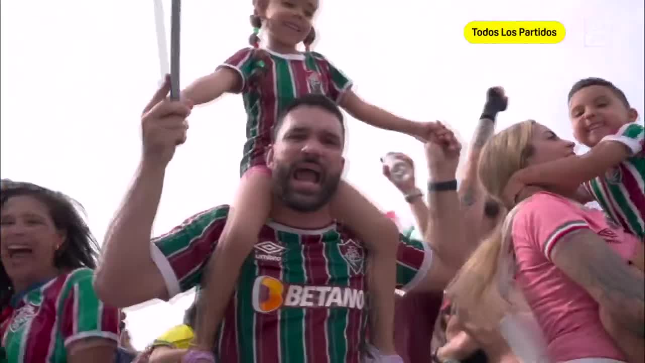 Fluminense players and fans celebrate after defeating Al-Hilal 2-1 to reach the semifinals of the Club World Cup