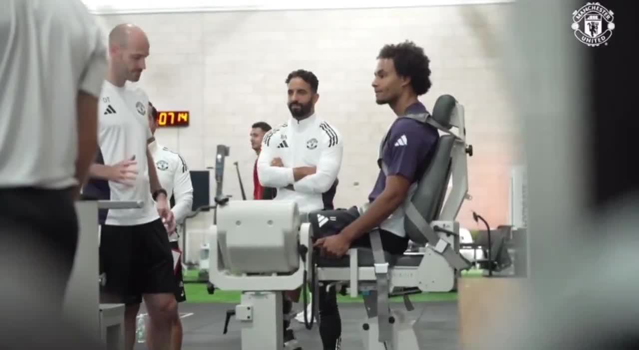 The lads during training tests yesterday.