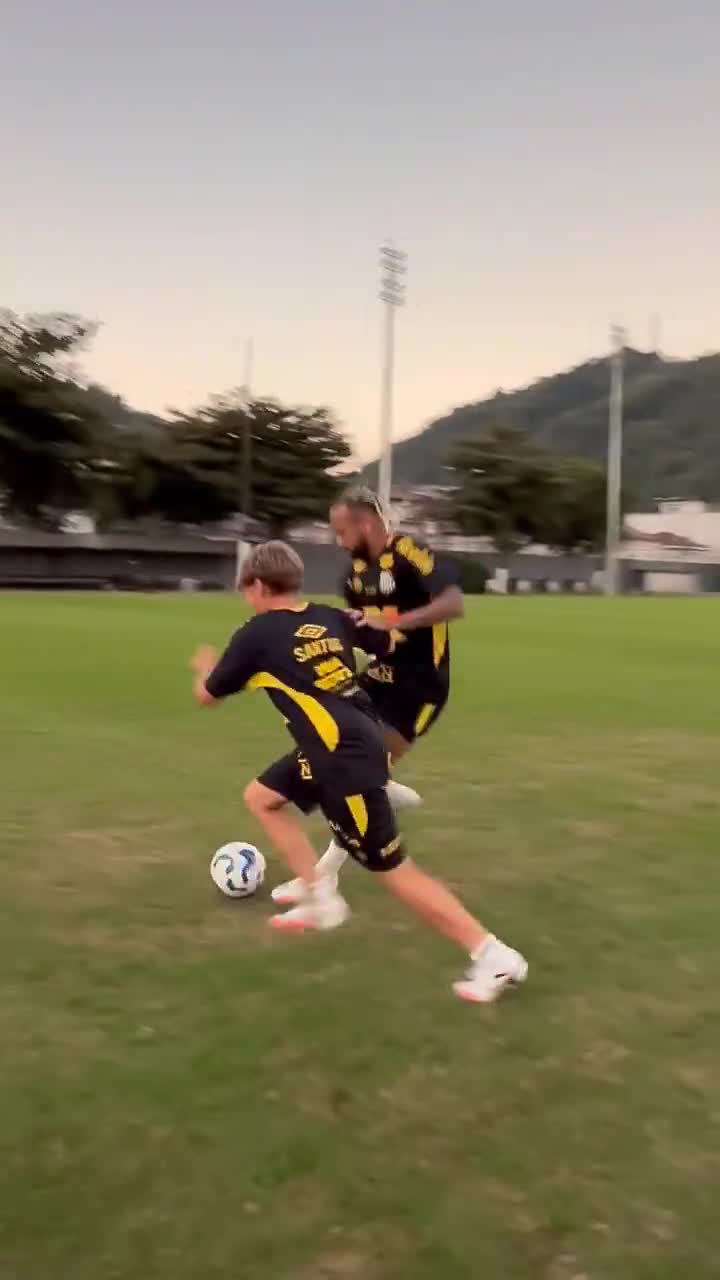Neymar having some fun playing football with his son Davi Lucca