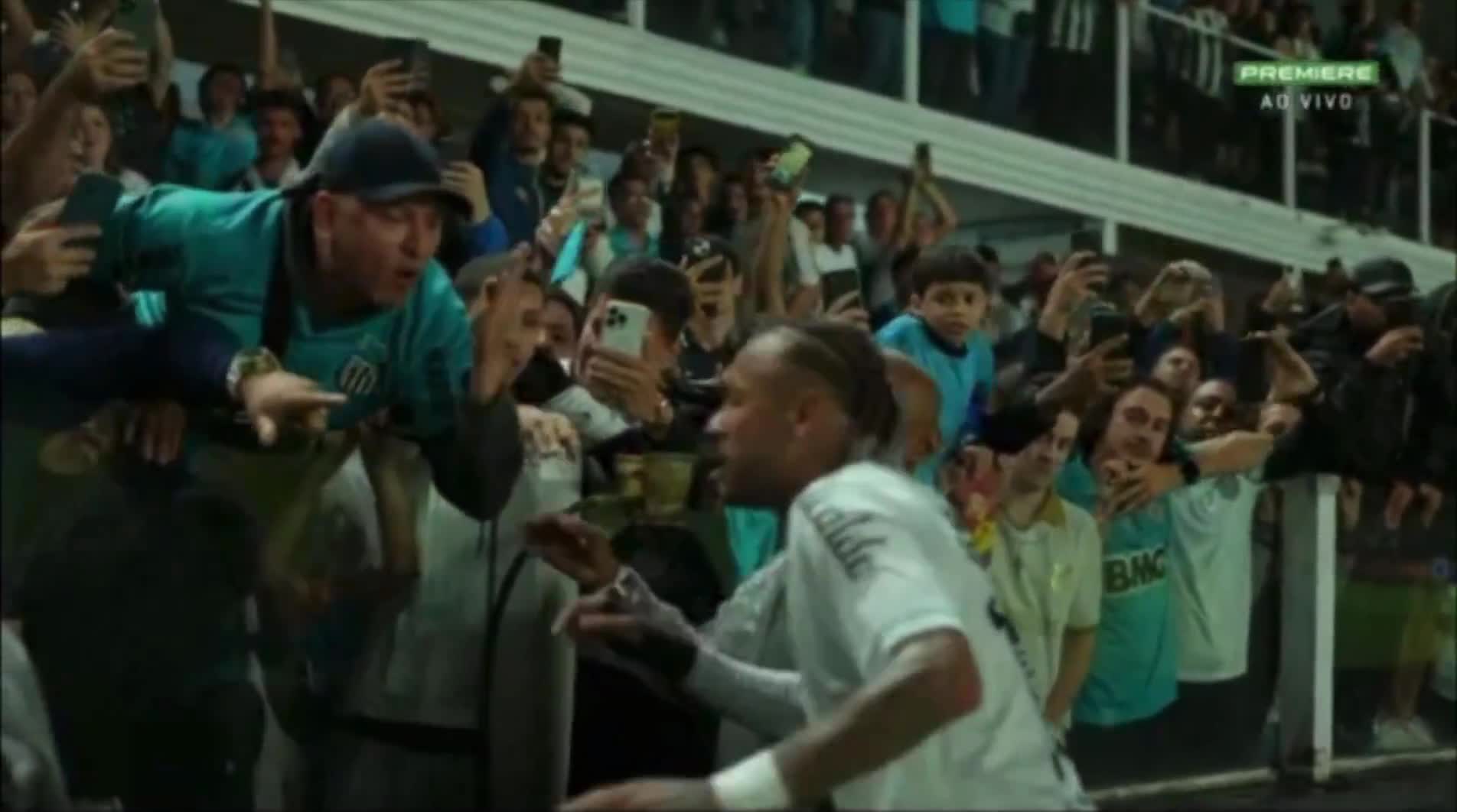 At the end of the Santos vs Internacional match, Neymar argued with a Santos fan.