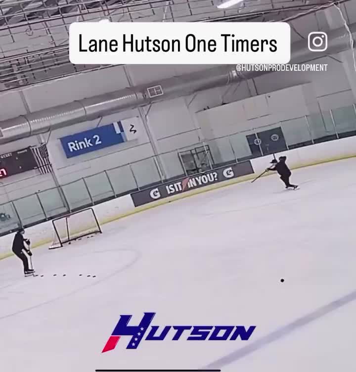Lane Hutson on the ice working on his one-timers