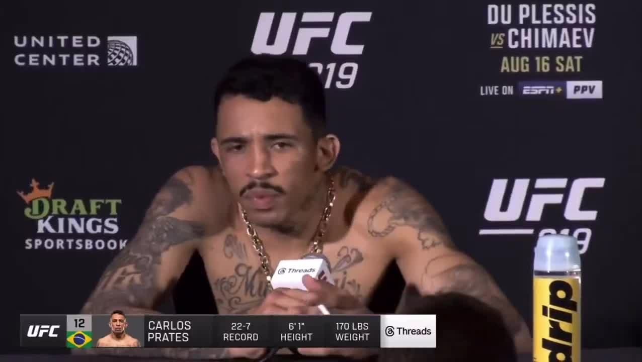 Carlos Prates is smoking a cigarette at the #UFC319 post-fight press conference