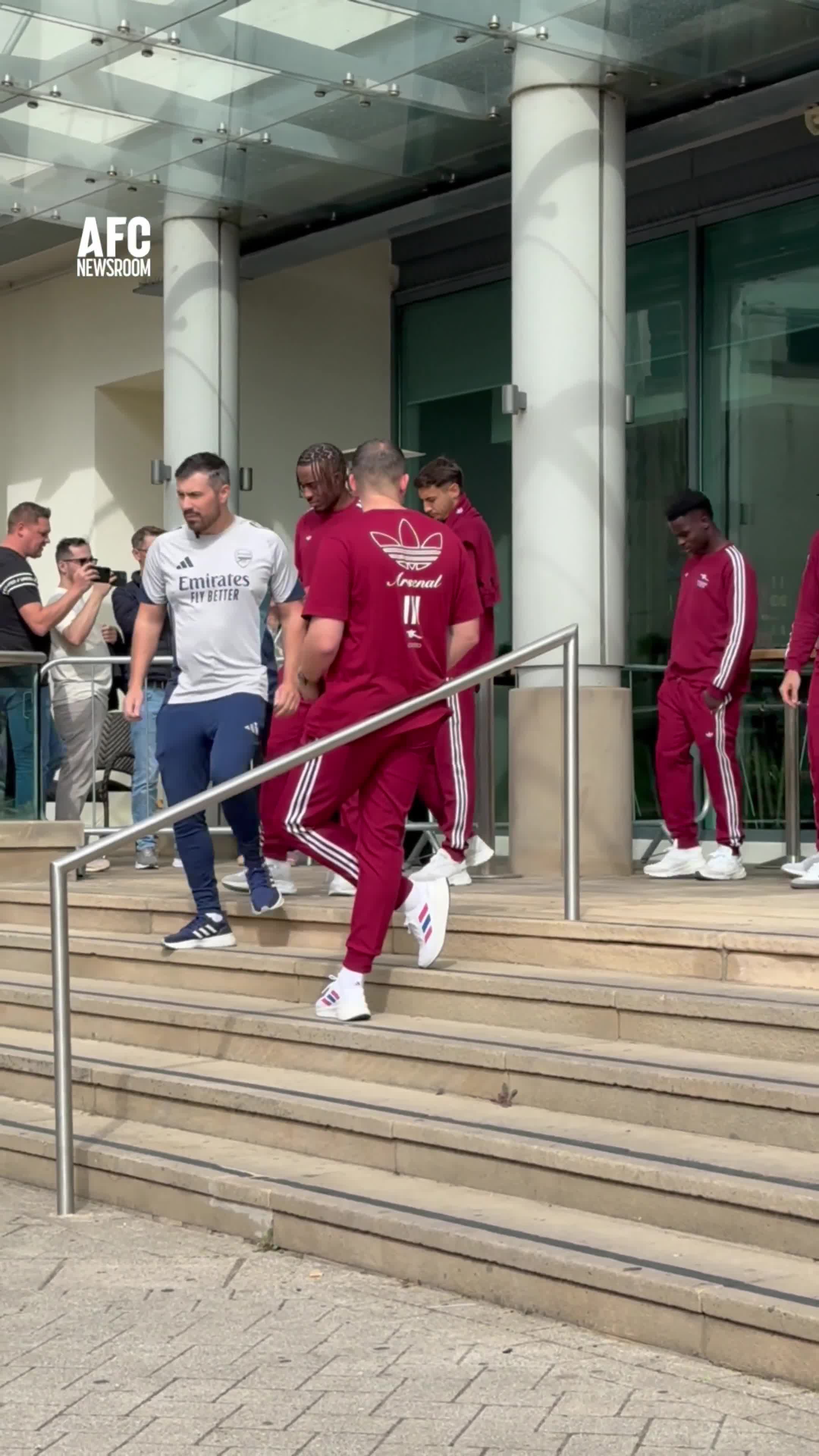 The Arsenal team heading out this morning before they face Leeds United this evening.