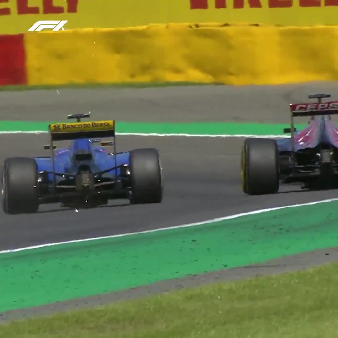 Max Verstappen overtook Felipe Nasr around the outside at Blanchimont, Spa-Francorchamps