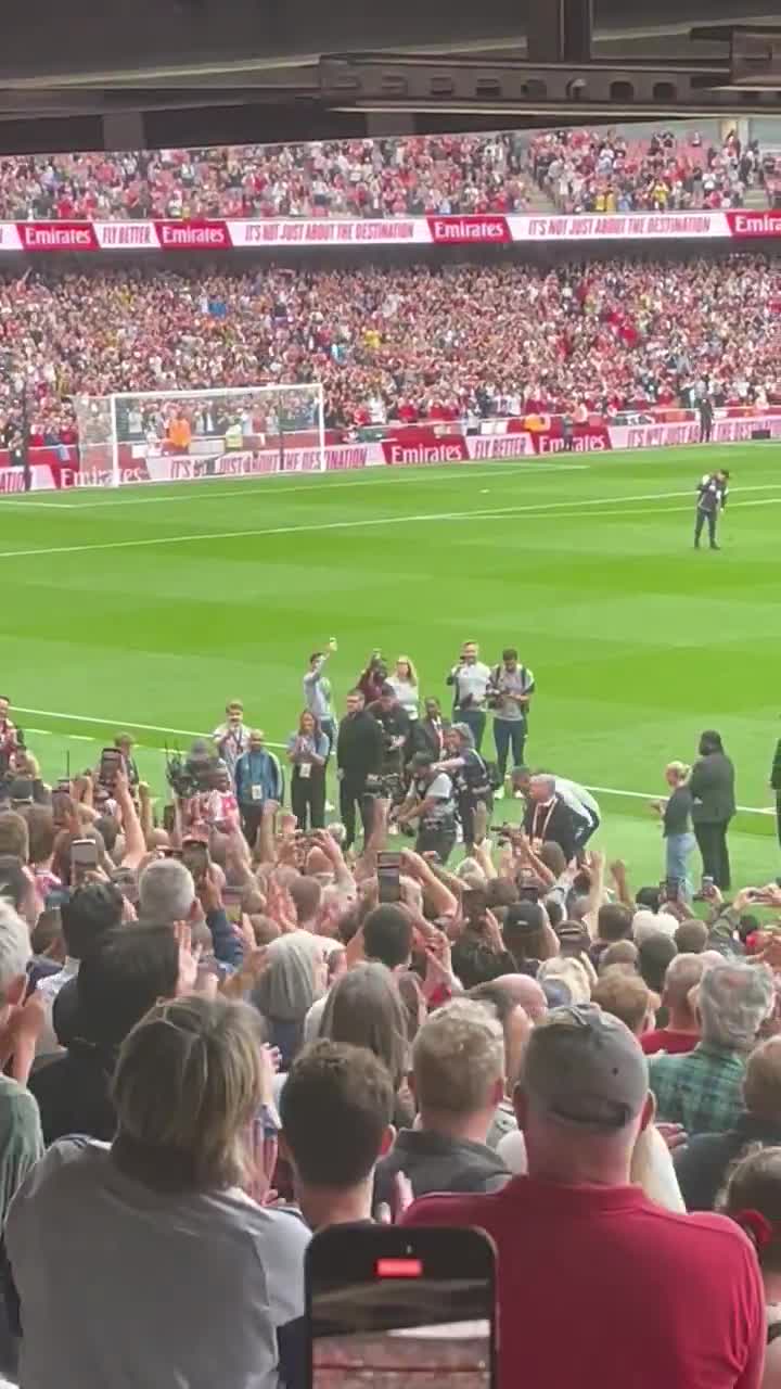 Eberechi Eze being unveiled as an Arsenal player at the Emirates Stadium.