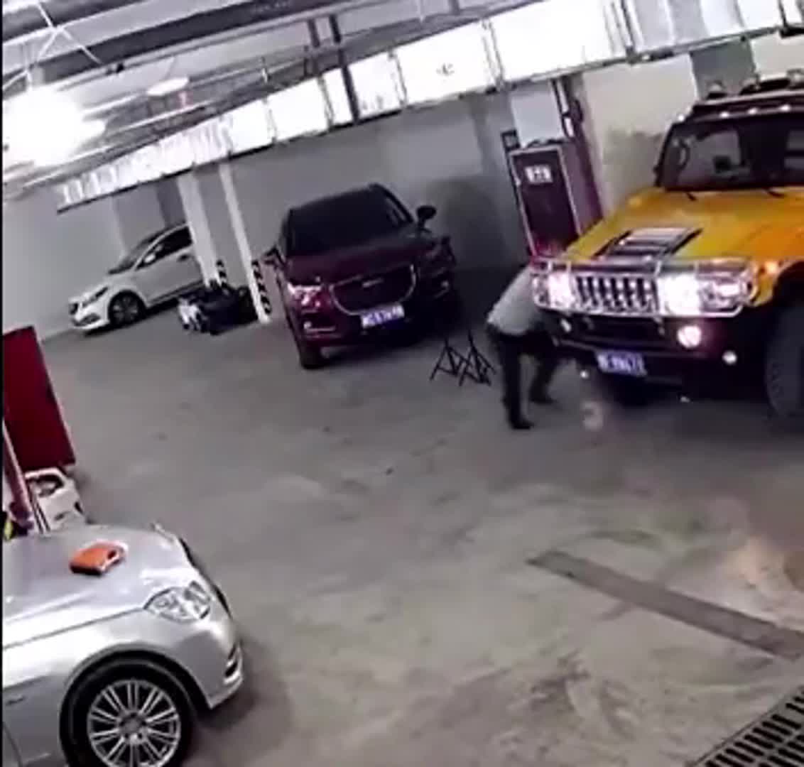 Never try stopping a moving car... (2)
