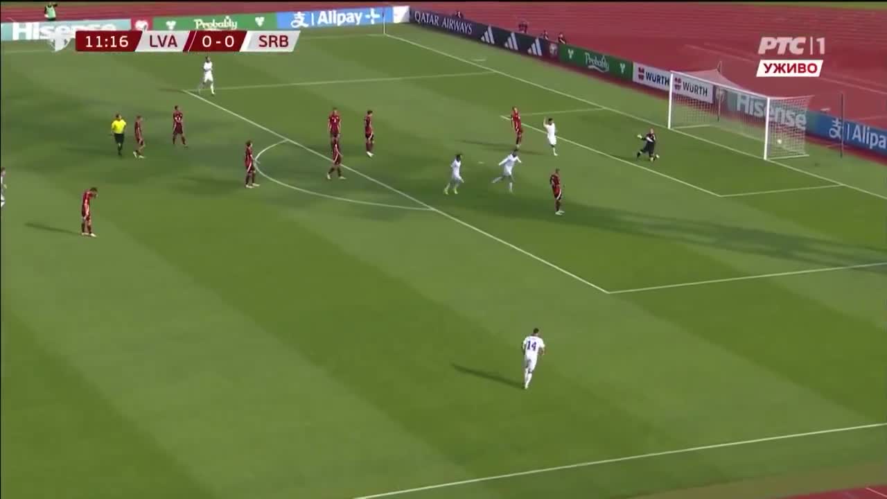 Latvia 0 - [1] Serbia - Dusan Vlahovic 12'