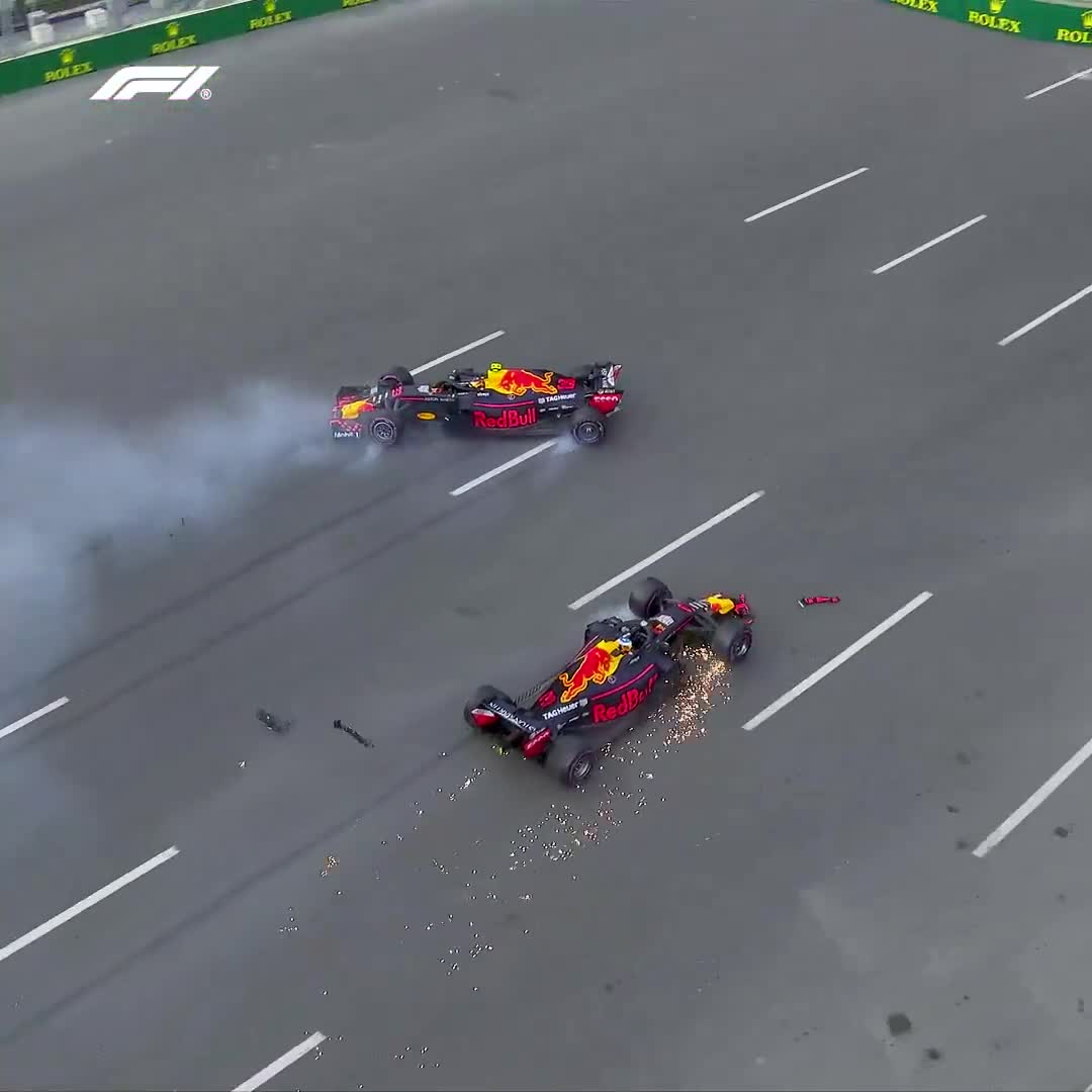 Max Verstappen and Daniel Ricciardo collide at Baku 2018 – Both forced to retire