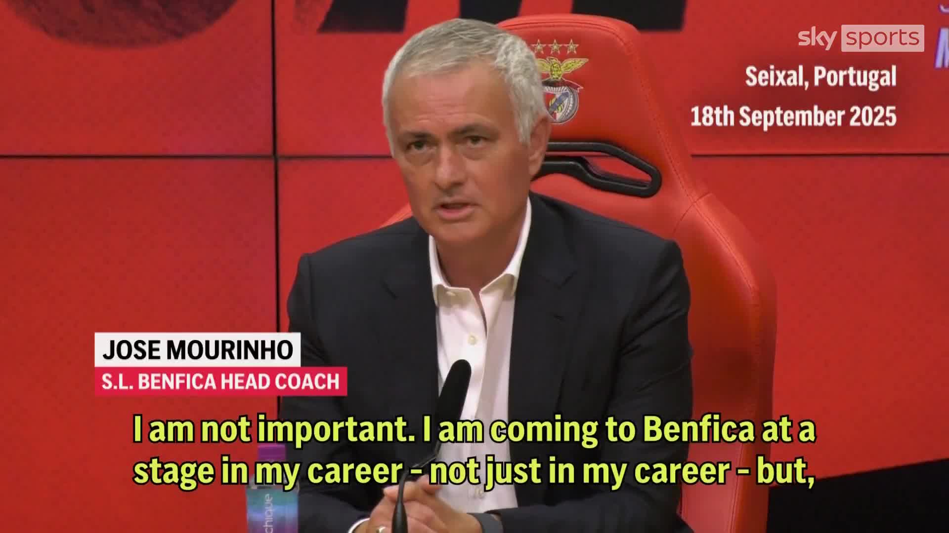 Jose Mourinho speaks to the media after being unveiled as Benfica's new manager