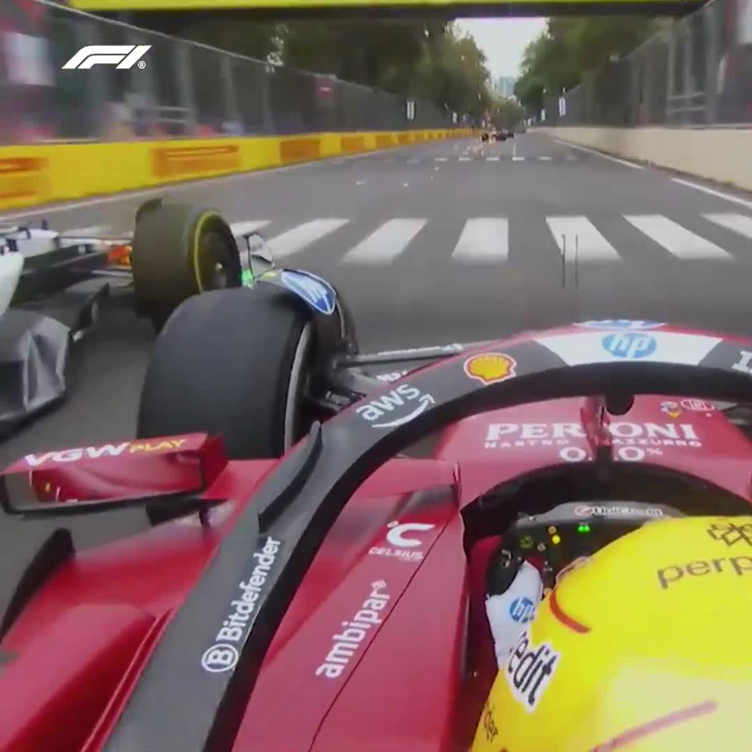 Isack Hadjar defends with all his might from Lewis Hamilton in Baku