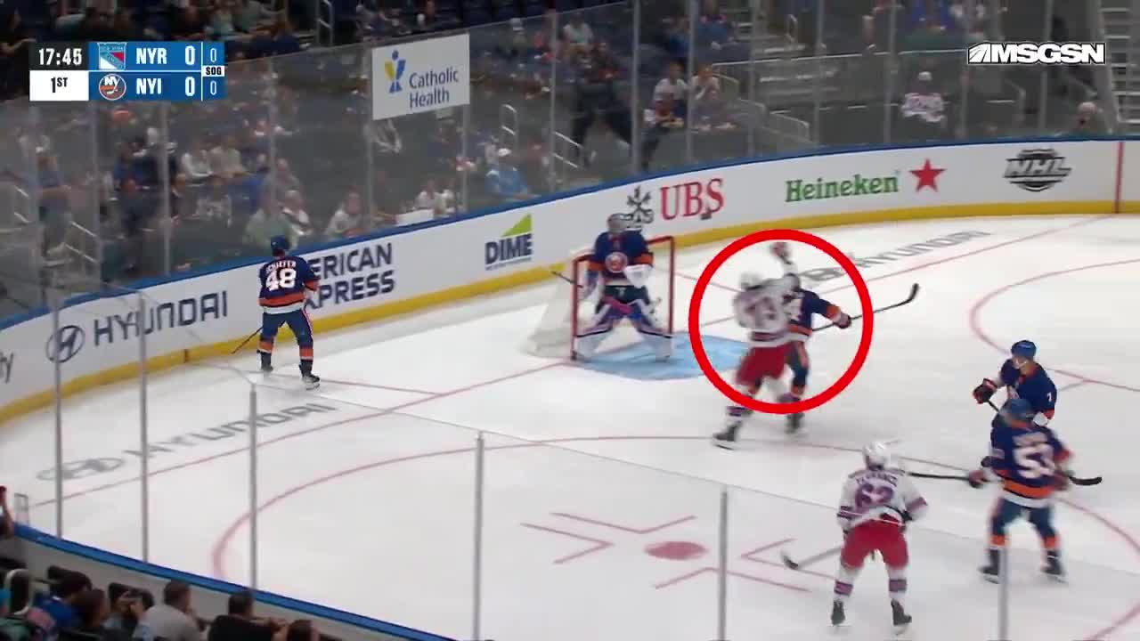 Islanders were doing whatever they could to make sure Matt Rempe couldn’t get in on the forecheck against Matthew Schaefer