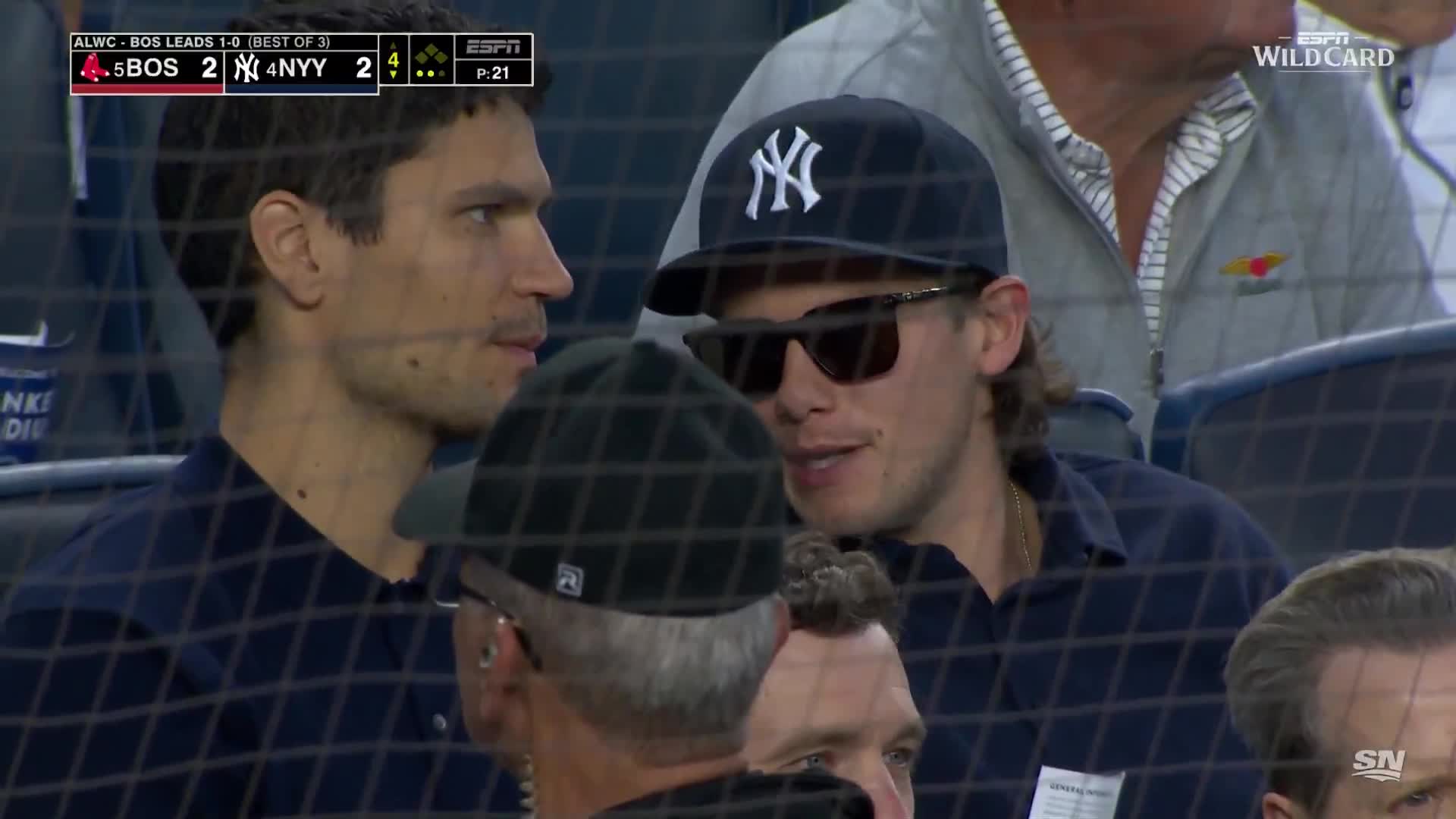Jack Hughes and Johnathan Kovacevic are in the house at Yankee Stadium