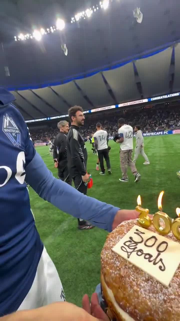 Thomas Müller when he received a cake for his 300th goal