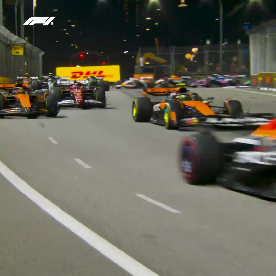 Oscar Piastri makes his feelings known after contact with his teammate Lando Norris on the first lap