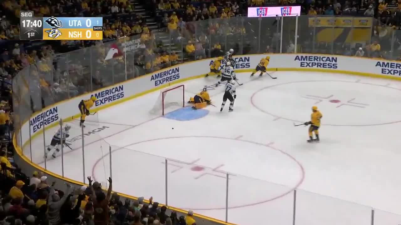 Logan Cooley scores the first goal in the Ice Age game.
