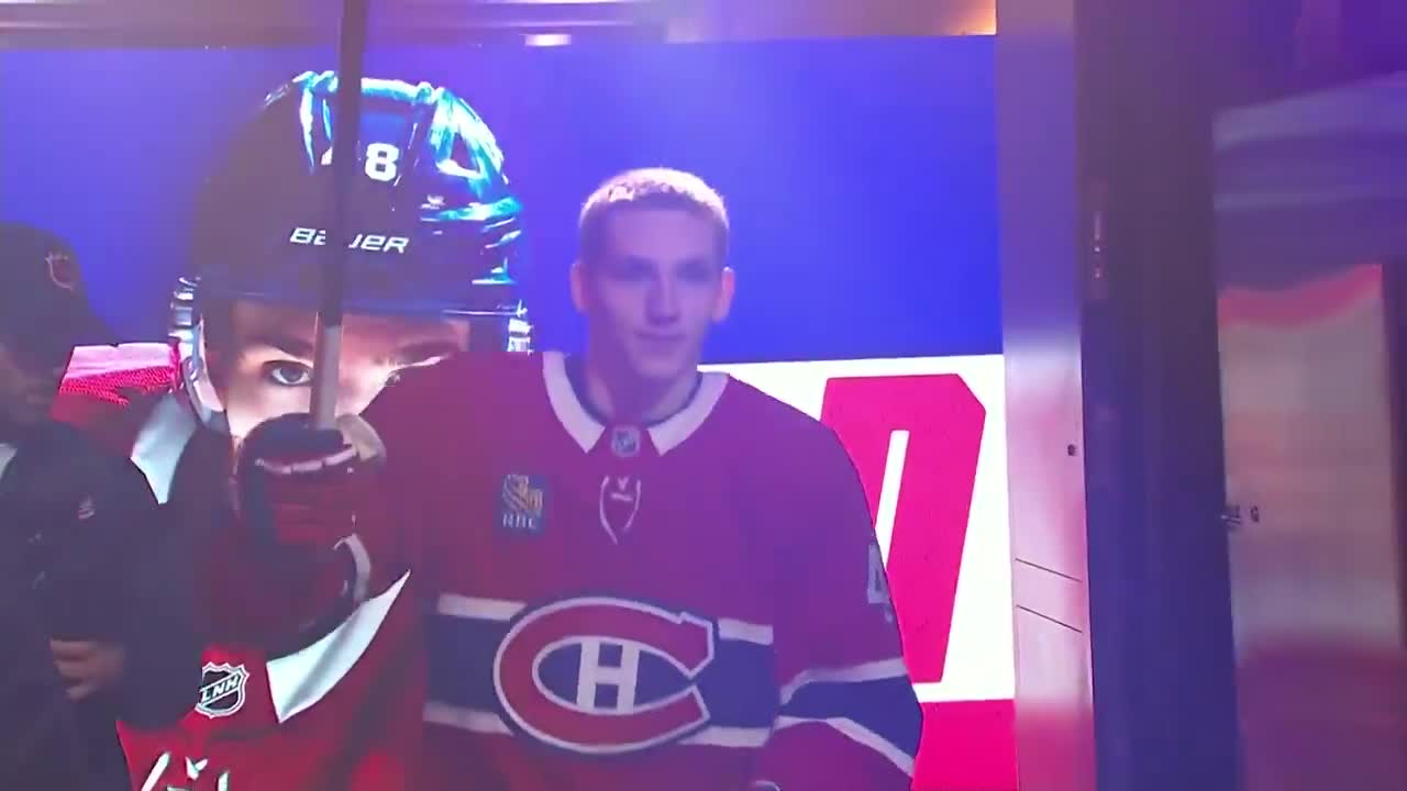 Lane Hutson’s introduction for the Canadiens home opener after signing his 8 year extension