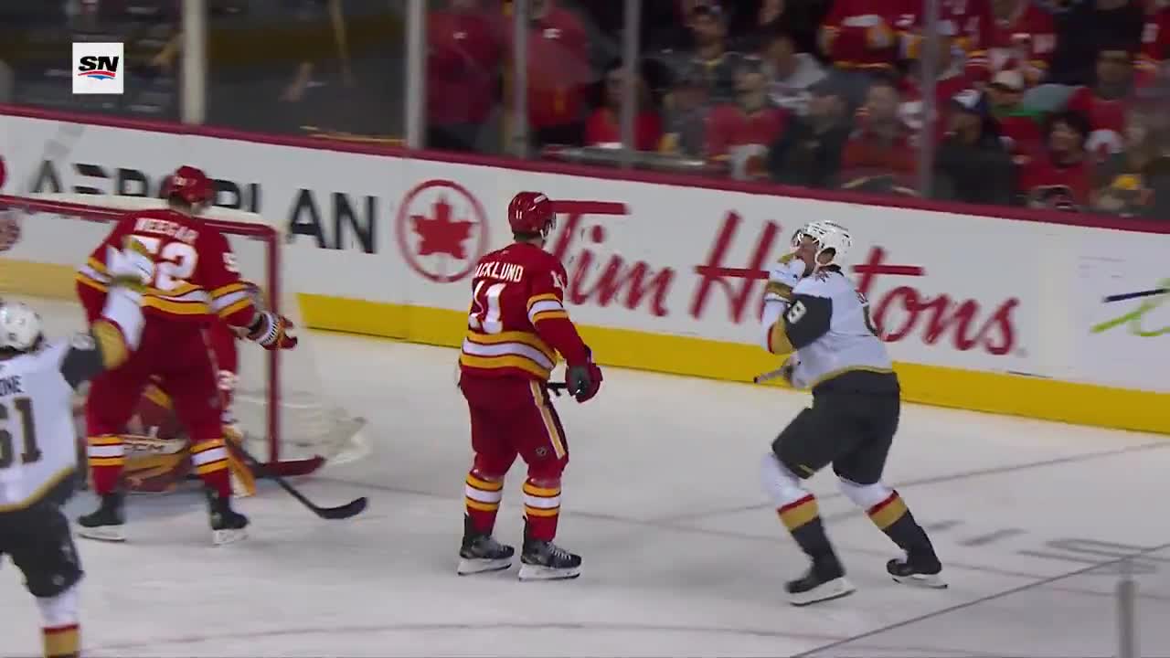 Jack Eichel scored this and the Flames decided to ultimately NOT challenge for goalie interference