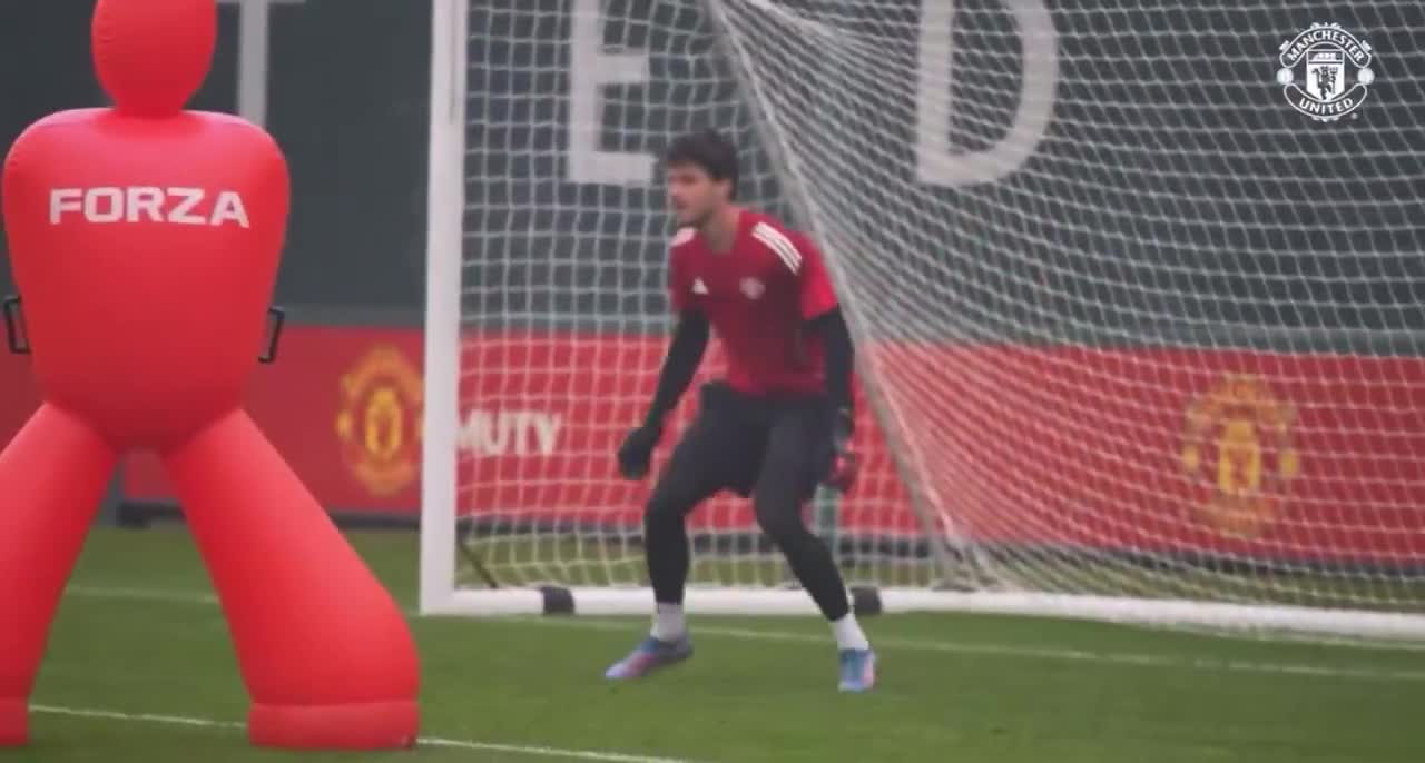 Senne Lammens looking sharp and focused in training ahead of the clash with Liverpool