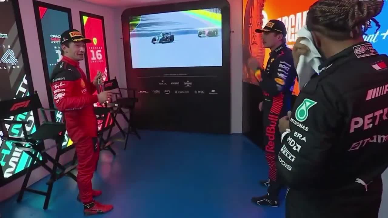 max’ and charles’ reaction to the overtake