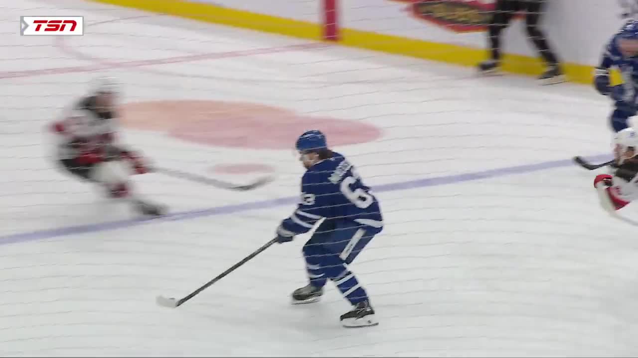 Morgan Rielly with some HEROICS keeping it in the zone and eventually Tavares scores it in front