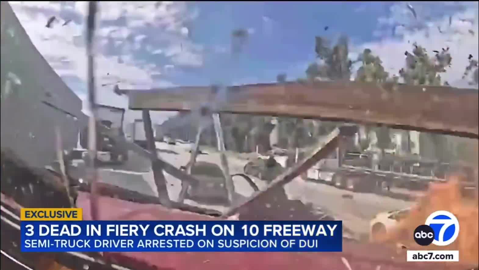 Dash cam footage shows the driver of this semi doesn’t even attempt to brake before crashing into several vehicles on the 10 freeway in Ontario, California.