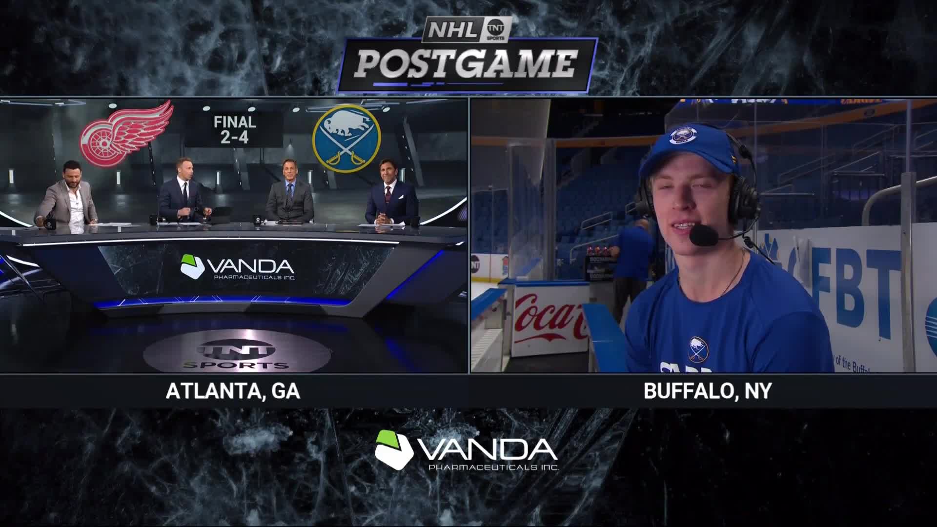 Colten Ellis gets to chat with Hank and the boys after getting the win in his first NHL start