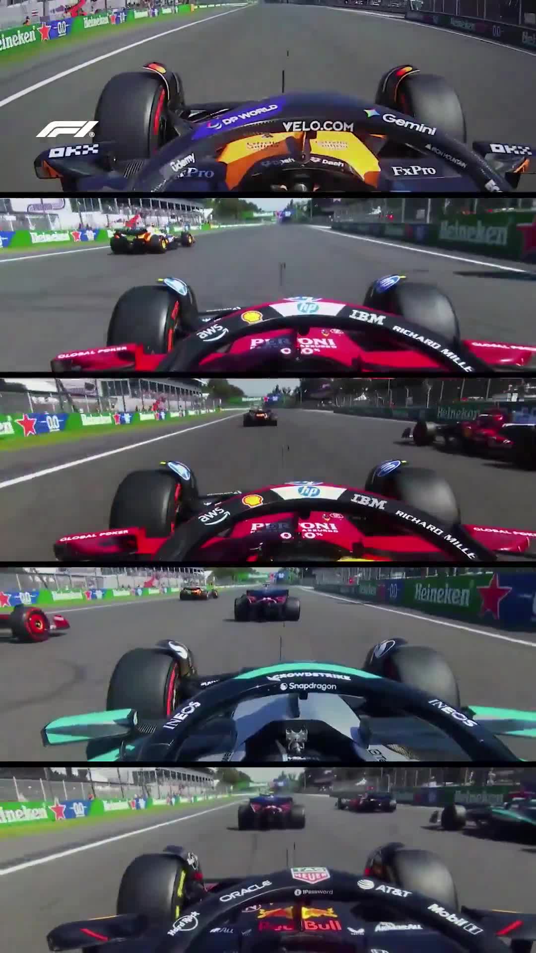 onboard with Norris, Leclerc, Hamilton, Russell and Verstappen for the frenetic race start