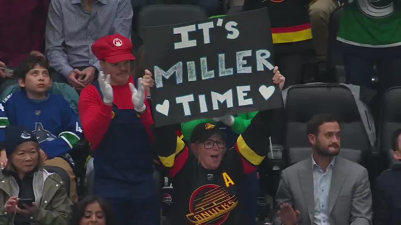 A much warmer reception for JT Miller as his tribute video plays at Rogers Arena