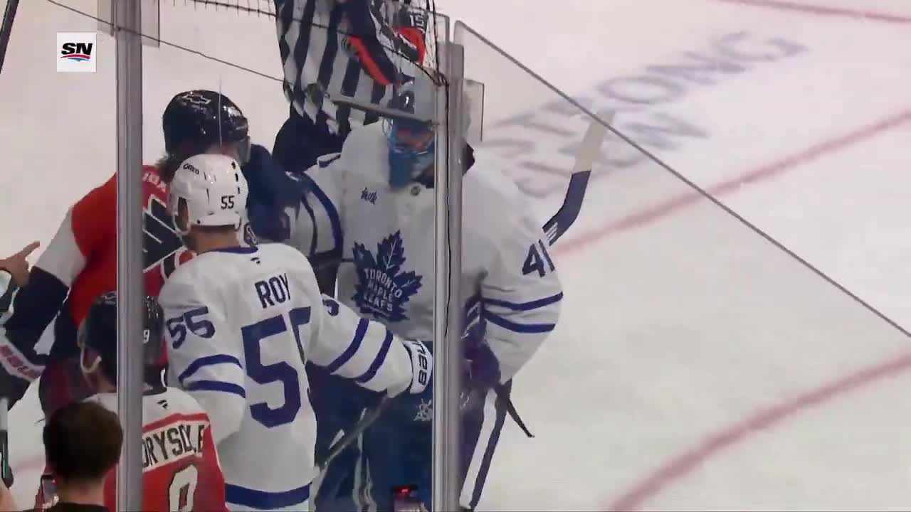 Stolarz looked after his former teammate Zegras and ripped him away from the scrum