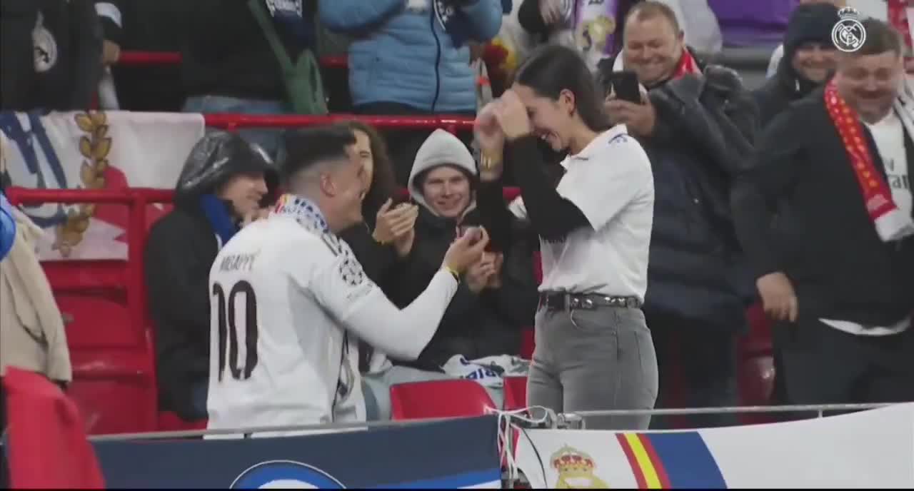 A Real Madrid fan proposed to his girlfriend at Anfield during the Liverpool vs Real Madrid match, and she said yes.