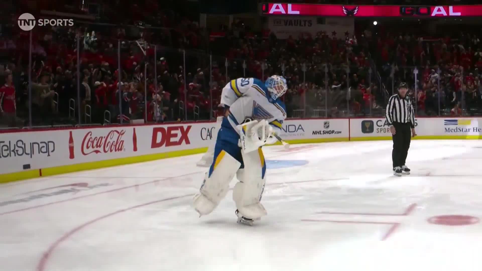 Binnington tried to steal the 900th goal puck