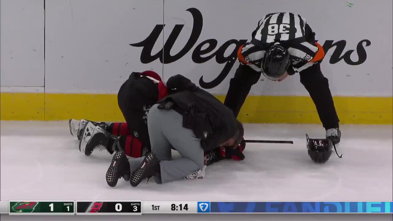 Tyler Pitlick received a match penalty for a hit to the head on Jalen Chatfield