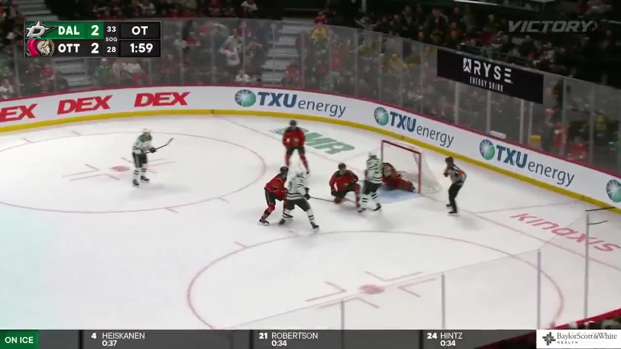 AFTER MULTIPLE GREAT GOAL LINES SAVES THE STARS EVENTUALLY PUT IT HOME FOR THE WIN IN OT