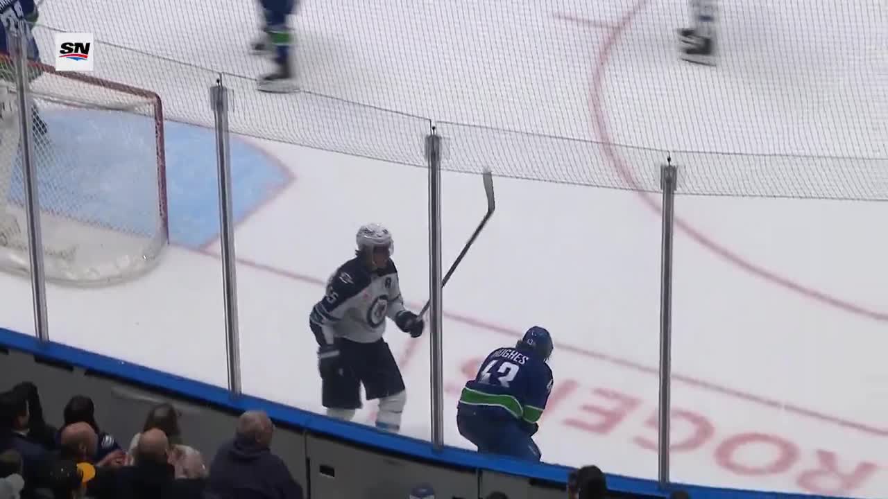 Quinn Hughes has left the game after being injured on this play.