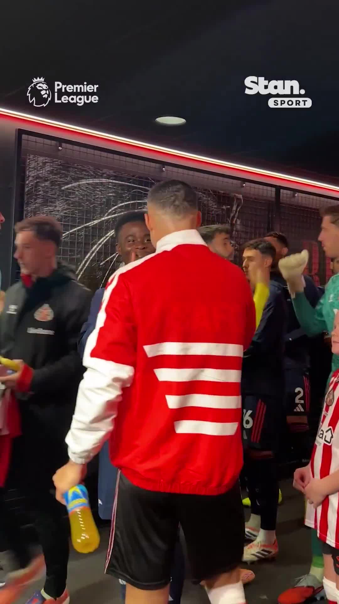 Granit Xhaka embracing his former Arsenal team-mates in the tunnel before kick-off