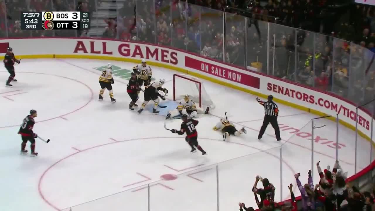 BATHERSON FINDS STUTZLE AND THE SENATORS GO UP 1 WITH 6 MINUTES TO GO