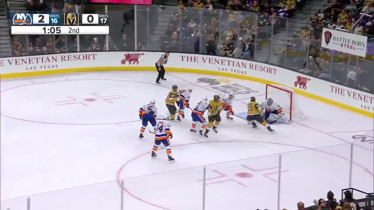 Shea Theodore dances through the Islanders for his first of the season