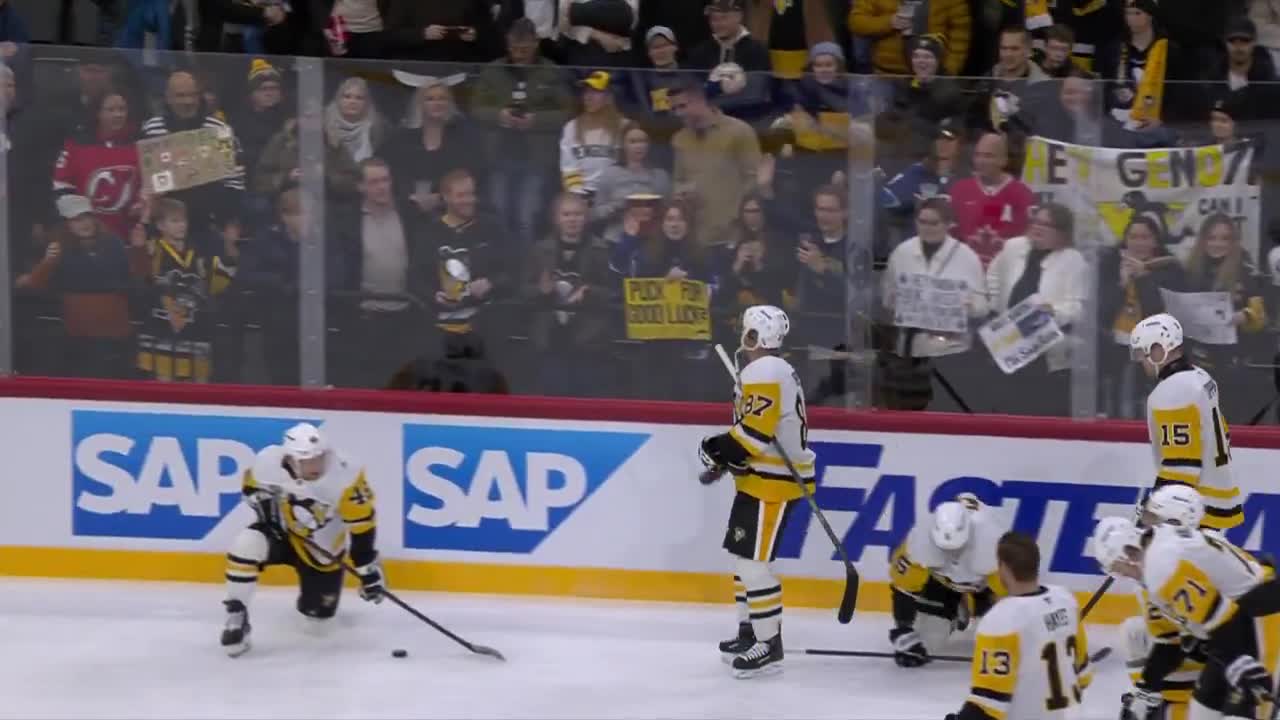Crosby spotted a young fan on the glass wearing his jersey, and gave him the memory of a lifetime