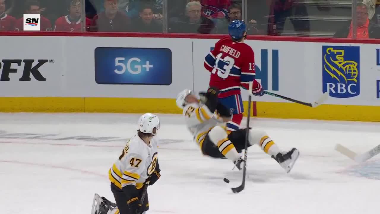 Charlie McAvoy just left the game after taking this puck high.