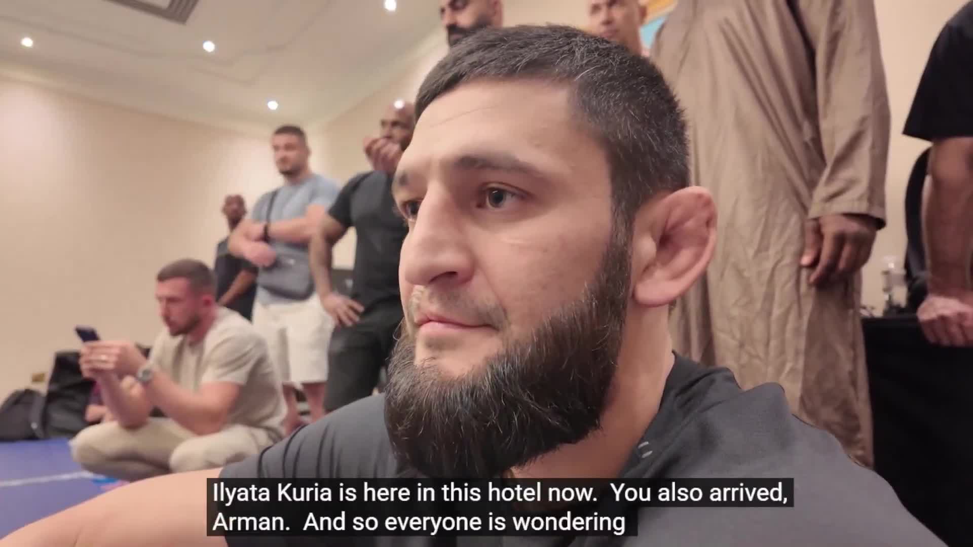 Khamzat Chimaev was asked whether he would step in to stop a backstage fight between Arman Tsarukyan and Ilia Topuria