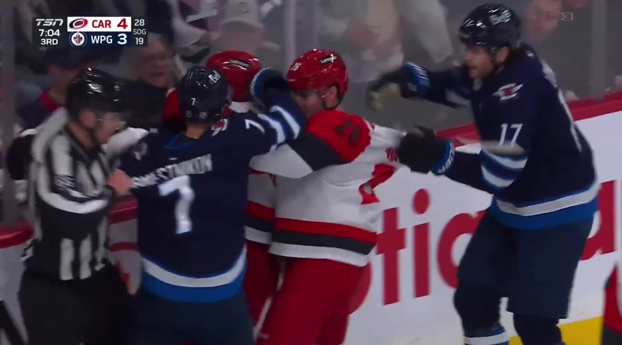 Adam Lowry was handling BOTH Sebastian Aho and Sean Walker all on his own